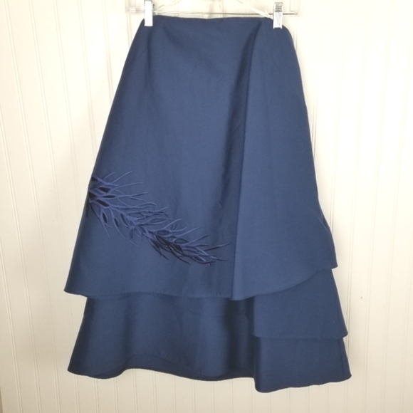 Halston Heritage Women's 12 Blue Strapless Tiered Embroidery Detail Dress Silk - Picture 2 of 13